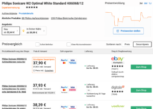 Idealo-Preisvergleich für Philips Sonicare W2 Optimal White
